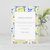 Mediterranean Lemon Tiles Wedding Einladung (Stehend Vorderseite)