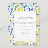 Mediterranean Lemon Tiles Wedding Einladung (Vorne/Hinten)