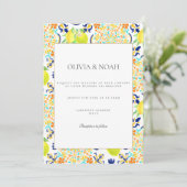 Mediterranean Lemon Tiles Wedding Einladung (Stehend Vorderseite)
