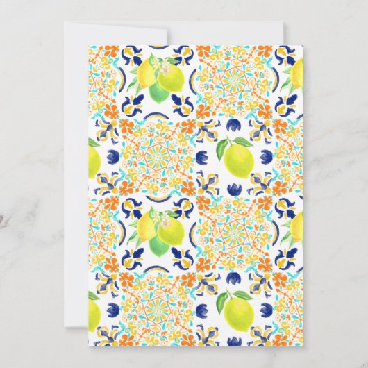 Mediterranean Lemon Tiles Wedding Einladung (Rückseite)
