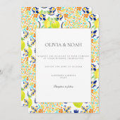 Mediterranean Lemon Tiles Wedding Einladung (Vorne/Hinten)