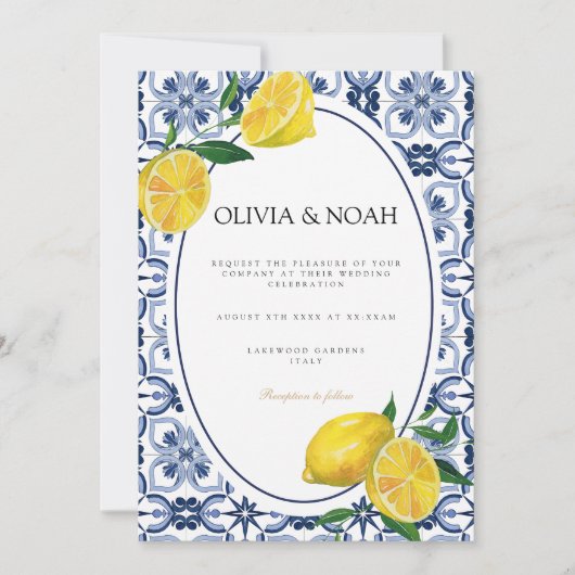 Mediterranean Lemon Tiles Wedding Einladung (Vorderseite)