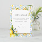 Mediterranean Lemon Tiles Wedding Einladung (Stehend Vorderseite)