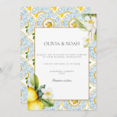 Mediterranean Lemon Tiles Wedding Einladung (Vorne/Hinten)