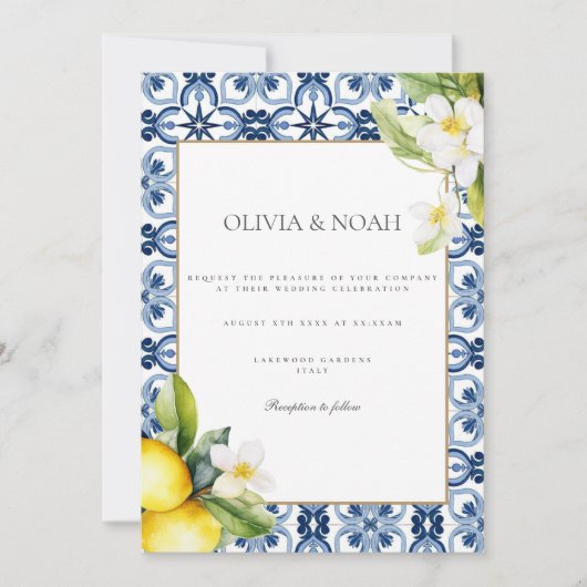 Mediterranean Lemon Tiles Wedding Einladung (Vorderseite)