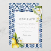 Mediterranean Lemon Tiles Wedding Einladung (Vorne/Hinten)