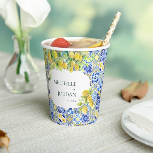 Mediterranean Lemon Tiles Wedding Pappbecher (In Situ)