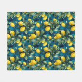 Mediterranean Lemon Watercolor Blue Yellow Pattern Fleecedecke (Vorderseite (Horizontal))