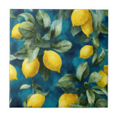 Mediterranean Lemon Watercolor Blue Yellow Pattern Fliese (Vorderseite)