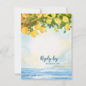 Mediterranean Lemon Watercolor Wedding Reply By RSVP Karte (Vorderseite)