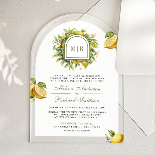 Mediterranean Lemon Wedding Acryleinladungen
