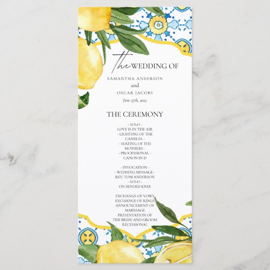 Mediterranean Lemon Wedding Ceremony Program | Menükarte (Vorderseite)