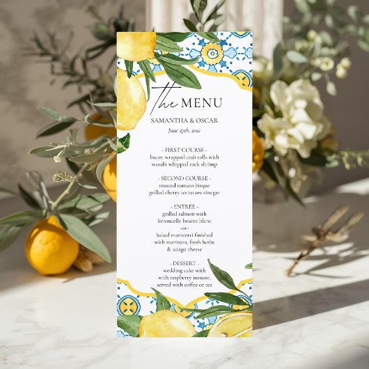 Mediterranean Lemon Wedding Menu Menükarte