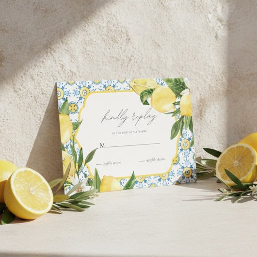 Mediterranean Lemon Wedding RSVP Card Karte