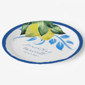 Mediterranean Lemon Wedding Table Decor Blue Pappteller (Schrägansicht)