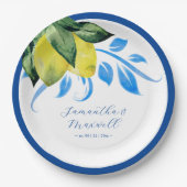 Mediterranean Lemon Wedding Table Decor Blue Pappteller (Vorderseite)