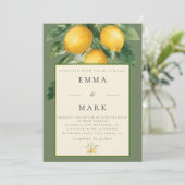 Mediterranean Lemon with QR Code | Olive Green Einladung (Stehend Vorderseite)
