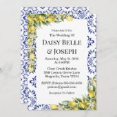 Mediterranean Lemons Blue Mosaic Tile Wedding Einladung (Vorne/Hinten)