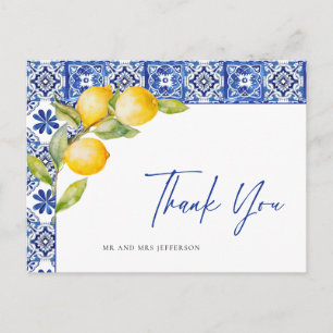 Mediterranean Lemons Blue Tiles Wedding Vielen Dan Postkarte