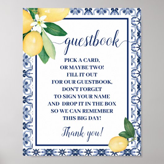 Mediterranean Lemons Guestbook Wedding Sign Poster (Vorne)
