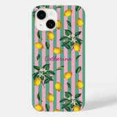 Mediterranean Lemons Pink Green Stripes Name Case-Mate iPhone Hülle (Rückseite)