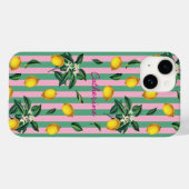 Mediterranean Lemons Pink Green Stripes Name Case-Mate iPhone Hülle (Rückseite (Horizontal))
