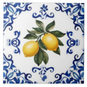 Mediterranean Lemons with Blue and White Border Fliese (Vorderseite)