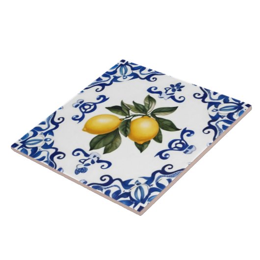 Mediterranean Lemons with Blue and White Border Fliese (Seite)