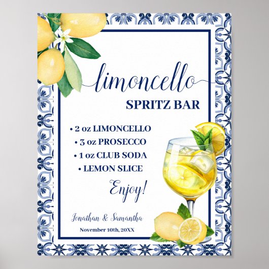 Mediterranean Limoncello Spritz Bar Wedding Shower Poster (Vorne)