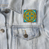 Mediterranean Moroccan Tile Pattern Blue and Gold Button (Beispiel)
