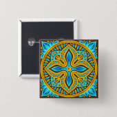 Mediterranean Moroccan Tile Pattern Blue and Gold Button (Vorne & Hinten)