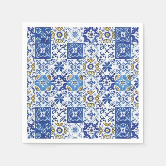 Mediterranean Mosaic Tiles Blue Birthday Party Serviette (Vorderseite)