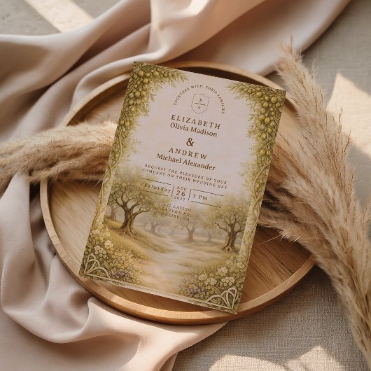 Mediterranean Olive Grove Countryside Wedding Einladung
