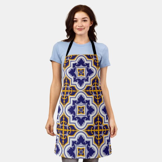 Mediterranean Pattern Kitchen Apron Schürze (Getragen)