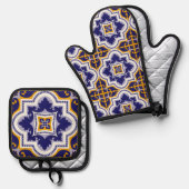 Mediterranean Pattern Kitchen Ofenhandschuh & Topflappen-Set (Vorderseite/Rückseite)