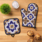 Mediterranean Pattern Kitchen Ofenhandschuh & Topflappen-Set (Oben Unten)