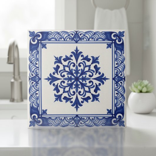 Mediterranean Pattern Pat#10 Blue Ivory ID1195 Fliese