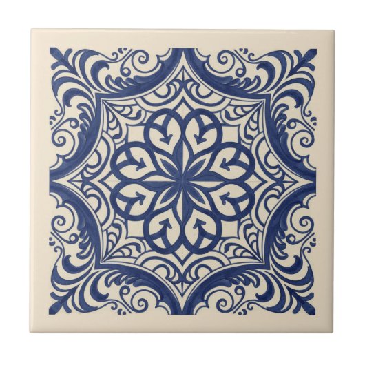 Mediterranean Pattern Pat#4 Blue Ivory ID1195 Fliese (Vorderseite)