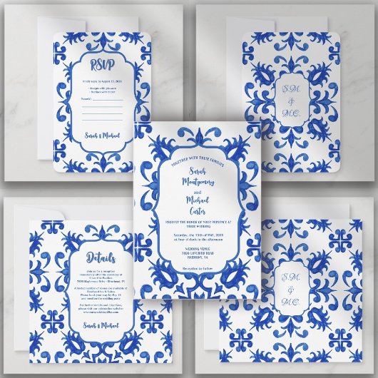 Mediterranean Portuguese Blue Tile Custom Einladung