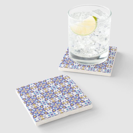 Mediterranean Royal Mosaic Blue and Gold Ceramic Steinuntersetzer (Seitenansicht)