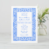 Mediterranean RSVP QR Hand Drawn Blue Wedding Einladung (Stehend Vorderseite)