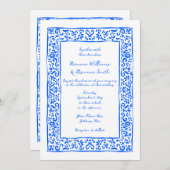 Mediterranean RSVP QR Hand Drawn Blue Wedding Einladung (Vorne/Hinten)