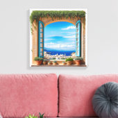 Mediterranean Sea View Window | Aegean Island Town Leinwanddruck (Insitu (Wohnzimmer))