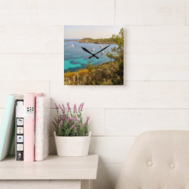 Mediterranean Sea & Yachts, Portinatx, Ibiza Quadratische Wanduhr