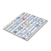 Mediterranean Seafood Sardine Blue Stripe Pattern Fliese (Seite)