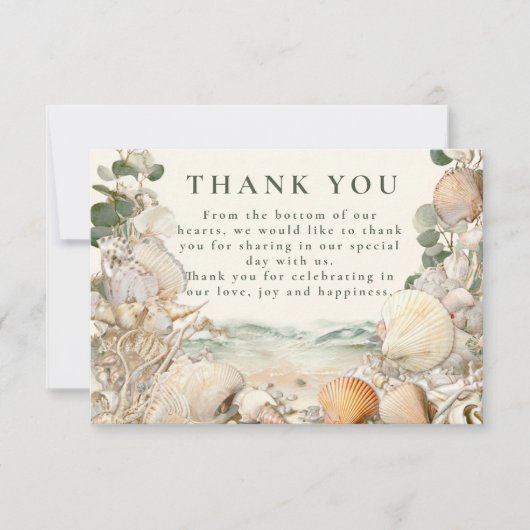 Mediterranean Seashell Botanical Wedding Dankeskarte (Vorderseite)