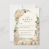 Mediterranean Seashell Botanical Wedding RSVP Karte (Vorderseite)