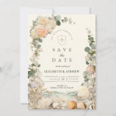 Mediterranean Seashell Botanical Wedding Save The Date (Vorderseite)