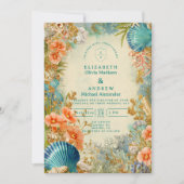 Mediterranean Seashell Elegance Wedding Einladung (Vorderseite)