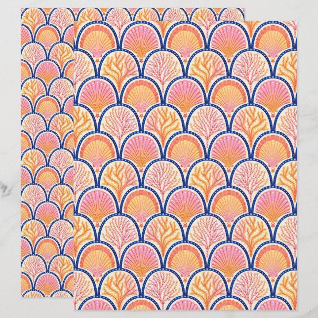Mediterranean Shells and Seagrass Scrapbook Paper (Vorne/Hinten)